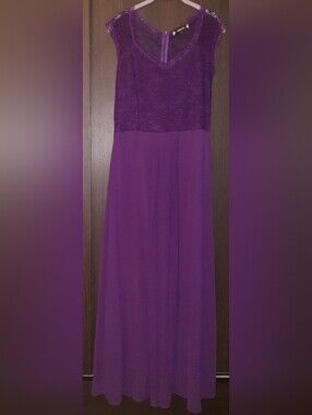 Miusol Elegant Purple Lace Bodice Formal Maxi Dress XL